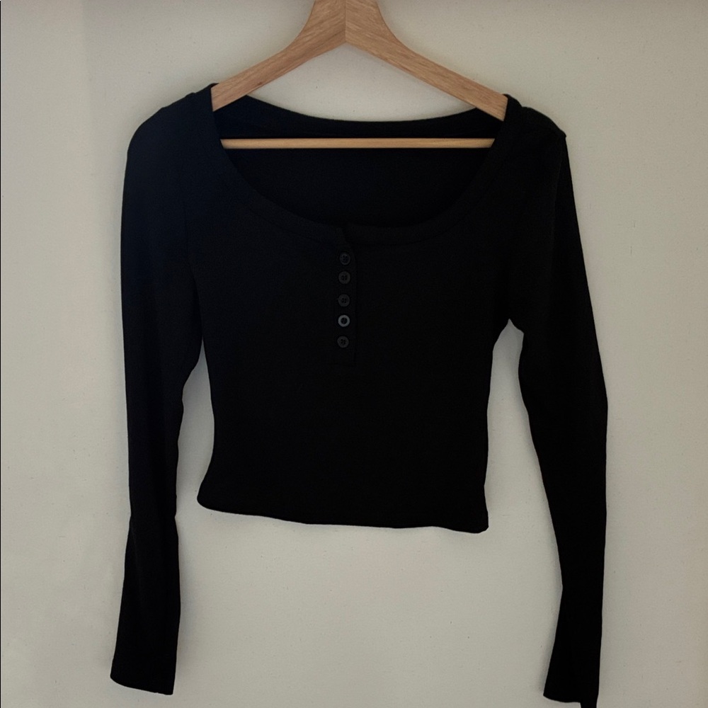 Black Long Sleeve Ribbed Women's Top